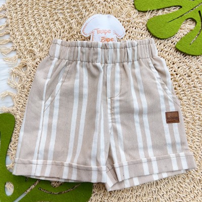  Conj. Camiseta com Botões e Short Listrado - Azul e Areia